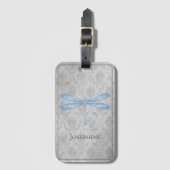 Étiquette À Bagage Bleu Dragonfly Damas (Devant Vertical)