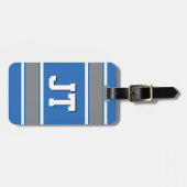Étiquette À Bagage Bleu et Argent Stripes Monogramme (Devant horizontal)