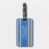 Étiquette À Bagage Bleu et Argent Stripes Monogramme (Dos Vertical)