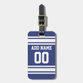 Étiquette À Bagage Bleu et blanc avec nom et numéro (Devant Vertical)