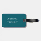 Étiquette À Bagage Bleu et blanc | Monogramme moderne (Dos horizontal)
