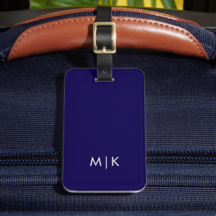 Étiquette À Bagage Bleu et blanc Monogramme moderne