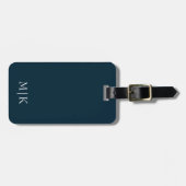 Étiquette À Bagage Bleu et blanc | Monogramme moderne (Devant horizontal)
