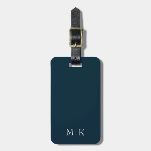 Étiquette À Bagage Bleu et blanc | Monogramme moderne (Devant Vertical)