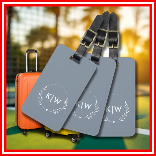 Étiquette À Bagage Bleu et blanc poussiéreux | Monogramme des initial