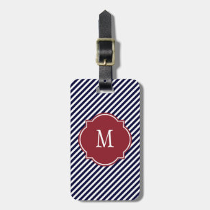 Étiquette À Bagage Bleu et blanc rayé Monogramme de la marine Marques