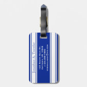 Étiquette À Bagage Bleu et blanc Strips de sport Monogramme (Dos Vertical)