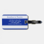 Étiquette À Bagage Bleu et blanc Strips de sport Monogramme (Dos horizontal)