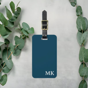 Étiquette À Bagage Bleu et blanc Tag de bagage Monogramme moderne