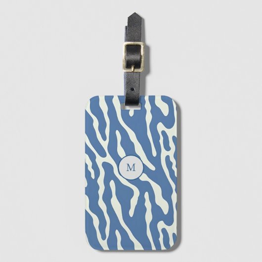 Étiquette À Bagage Bleu et crème Moderne Abstrait Wavy Lines Motif (Devant Vertical)