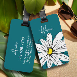 Étiquette À Bagage Bleu et Jaune de marguerite Whimsical Texte person