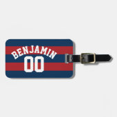 Étiquette À Bagage Bleu et rouge de la Marine Rugby Numéro de nom (Devant horizontal)
