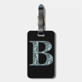 Étiquette À Bagage Bleu Floral Damask Imprimer B monogramme initiales (Dos Vertical)