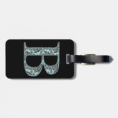 Étiquette À Bagage Bleu Floral Damask Imprimer B monogramme initiales (Dos horizontal)
