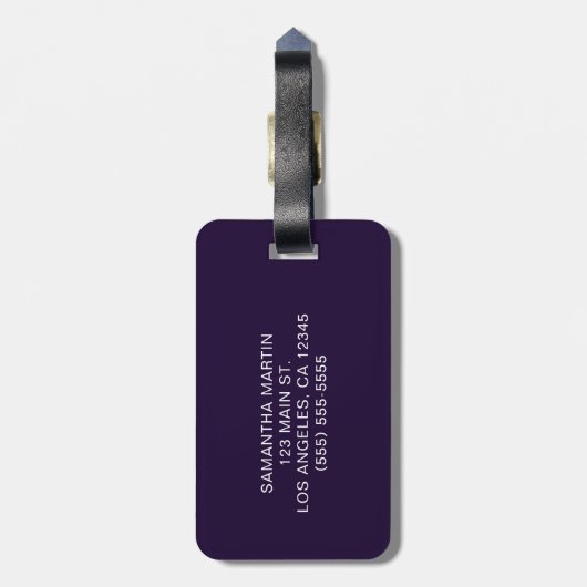 Étiquette À Bagage Bleu foncé et rose Agate (Dos Vertical)