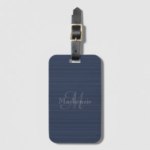 Étiquette À Bagage Bleu foncé rayures personnalisées Monogramme Nom M