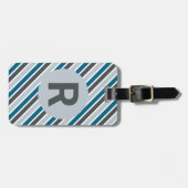 Étiquette À Bagage Bleu Gris Gris Code QR initial Moderne (Devant horizontal)
