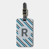 Étiquette À Bagage Bleu Gris Gris Code QR initial Moderne (Devant Vertical)