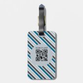 Étiquette À Bagage Bleu Gris Gris Code QR initial Moderne (Dos Vertical)