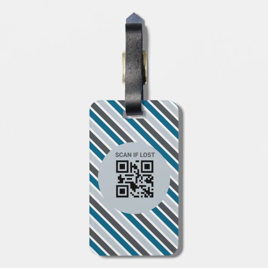 Étiquette À Bagage Bleu Gris Gris Code QR initial Moderne (Dos Vertical)