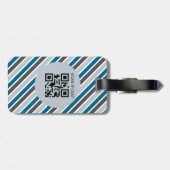 Étiquette À Bagage Bleu Gris Gris Code QR initial Moderne (Dos horizontal)