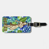 Étiquette À Bagage Bleu hawaïen de chaux de fille de danse (Devant horizontal)