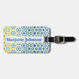 Étiquette À Bagage Bleu joyeux à motif jaune