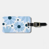 Étiquette À Bagage Bleu marguerite de style rétro et points bleu fonc (Devant horizontal)