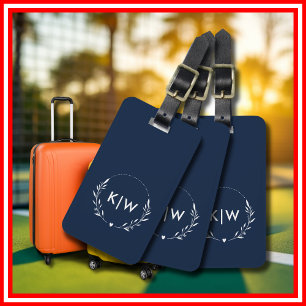 Étiquette À Bagage Bleu marine et blanc Monogramme initiales modern
