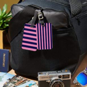 Étiquette À Bagage Bleu marine et rose clair