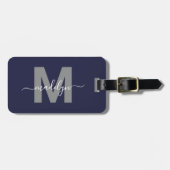 Étiquette À Bagage Bleu marine simple monogramme moderne (Devant horizontal)