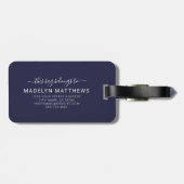 Étiquette À Bagage Bleu marine simple monogramme moderne (Dos horizontal)