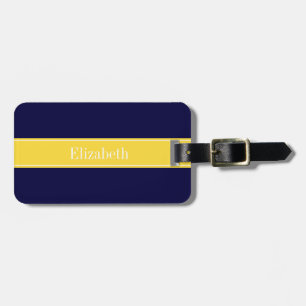 Étiquette À Bagage Bleu marine uni, monogramme avec ruban à motif ana