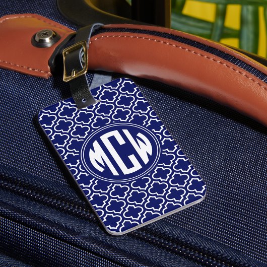 Étiquette À Bagage Bleu Mer Blanc Marocain Cercle Monogramme do-it-yo