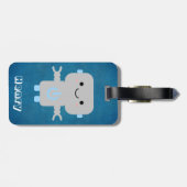 Étiquette À Bagage Bleu mignon de dessin animé avec nom (Dos horizontal)