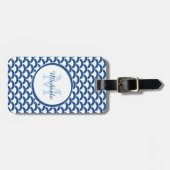 Étiquette À Bagage Bleu moderne et le blanc crante le monogramme et (Devant horizontal)