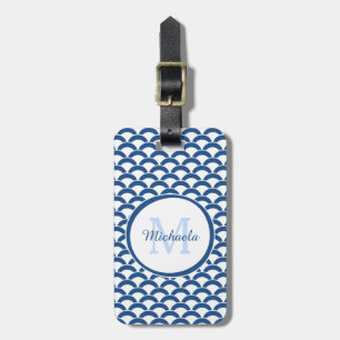 Étiquette À Bagage Bleu moderne et le blanc crante le monogramme et