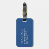 Étiquette À Bagage Bleu moderne et le blanc crante le monogramme et (Dos Vertical)