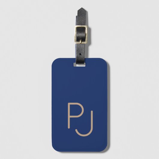 Étiquette À Bagage Bleu monogramme personnalisé masculin (Devant Vertical)