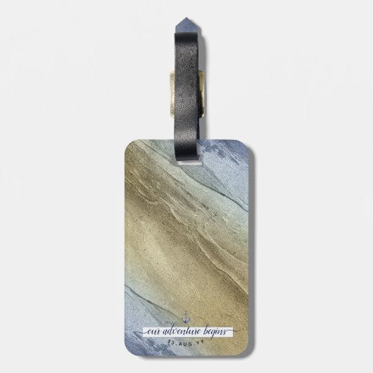 Étiquette À Bagage #Bleu Nautique & Or #Mariage Sauvez la Date (Dos Vertical)