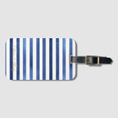 Étiquette À Bagage Bleu Nuit & Rayures Blanches Design Naval Côtier (Devant Horizontal)