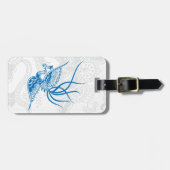Étiquette À Bagage Bleu Oiseau et henné floral Mots clés (Devant horizontal)