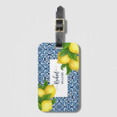 Étiquette À Bagage Bleu orné Amalfi tuiles et citrons italiens (Devant Vertical)