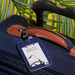 Étiquette À Bagage Bleu Porte - bloc Médicale avec Stethoscope