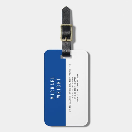 Étiquette À Bagage Bleu profond Blanc Moderne Plaine Simple Minimalis (Devant Vertical)