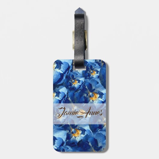 Étiquette À Bagage Bleu rêve, Rose floral Custom bagage étiquette (Dos Vertical)