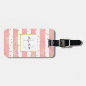 Étiquette À Bagage Bleu rose et Faux Or Confetti Monogramme (Devant horizontal)