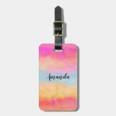 Étiquette À Bagage Bleu rose Jaune arc-en-ciel Abstraites bandes (Devant Vertical)