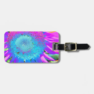 Étiquette À Bagage Bleu rose rétro tournesol funky photo