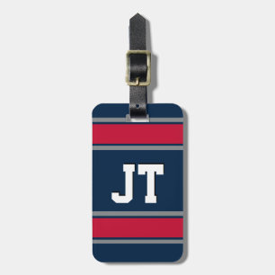 Étiquette À Bagage Bleu, Rouge et Argent Stripes Sport Monogrammes